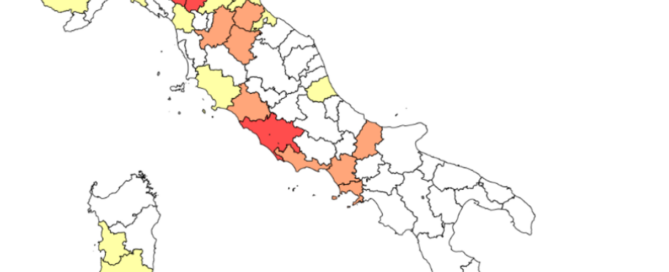 Province con dimostrata circolazione di WNV in vettori, animali e uomo. Fonte Sistema di Sorveglianza delle arbovirosi – Piattaforma Iss) Aggiornamento del 28/07/2026